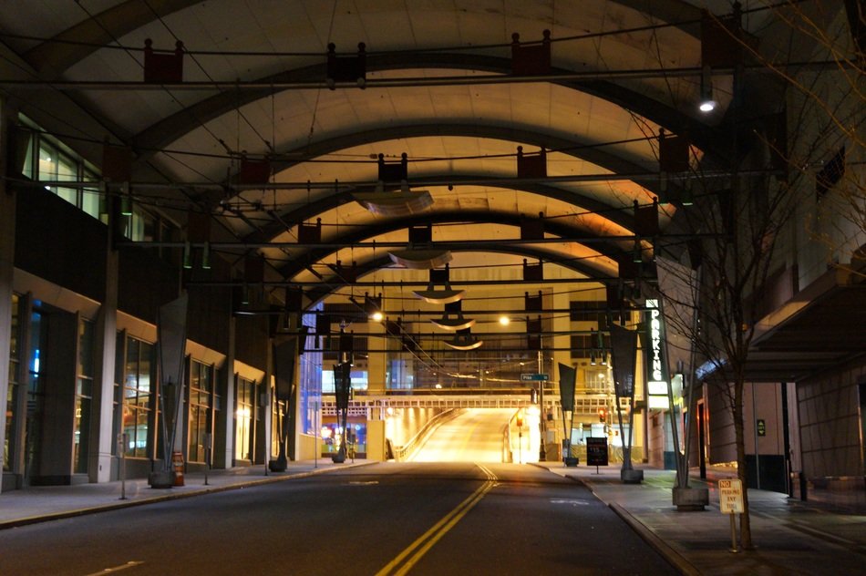 empty tunnel in a night city