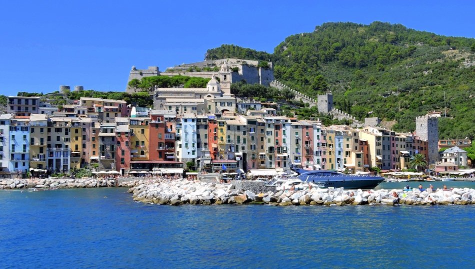 view from the sea on the landscape Porto Venere, Liguria, Italy