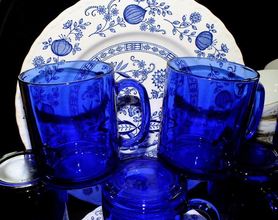 blue tea set close-up