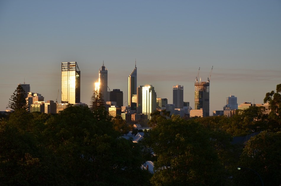 skyscrapers in the city in the evening