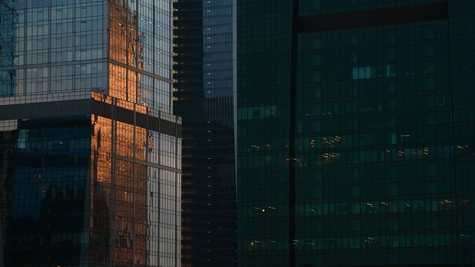 skyscrapers in moscow in the evening