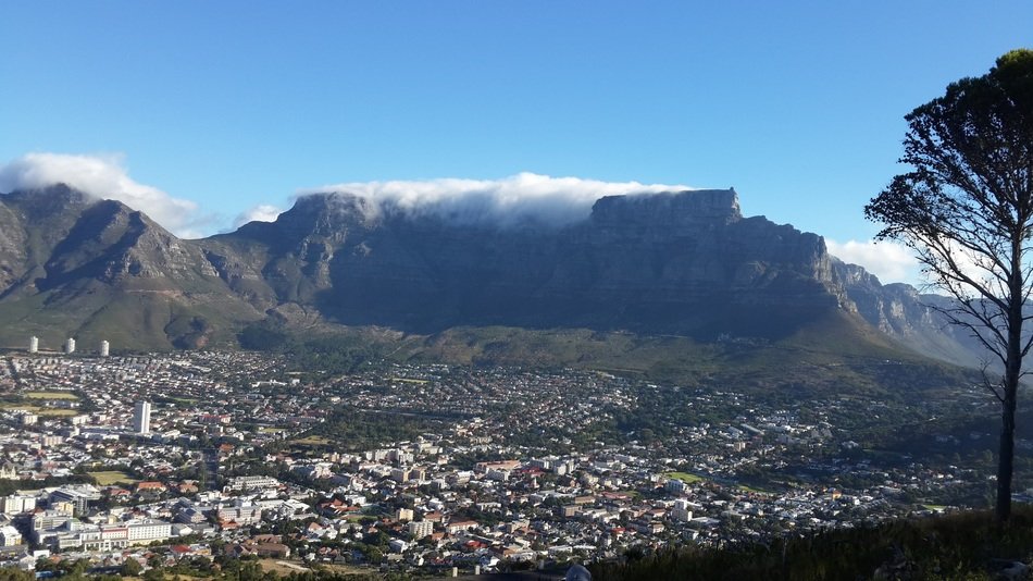 city ​​on the background of a huge mountain