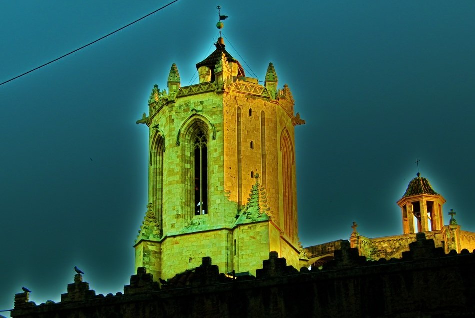 a view of the historical building in Tarragona on the background of the evening atmosphere