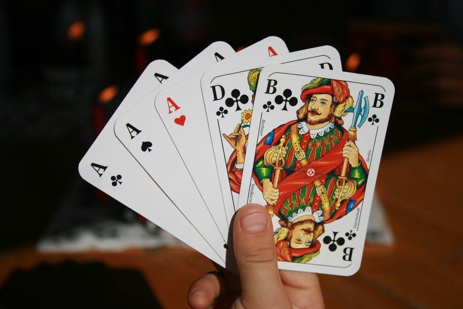 Poker cards in a hands
