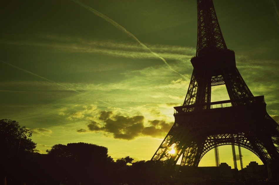 Eiffel Tower at sunset background