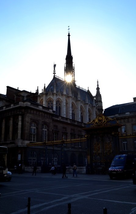 Spiers of French architecture at sunset