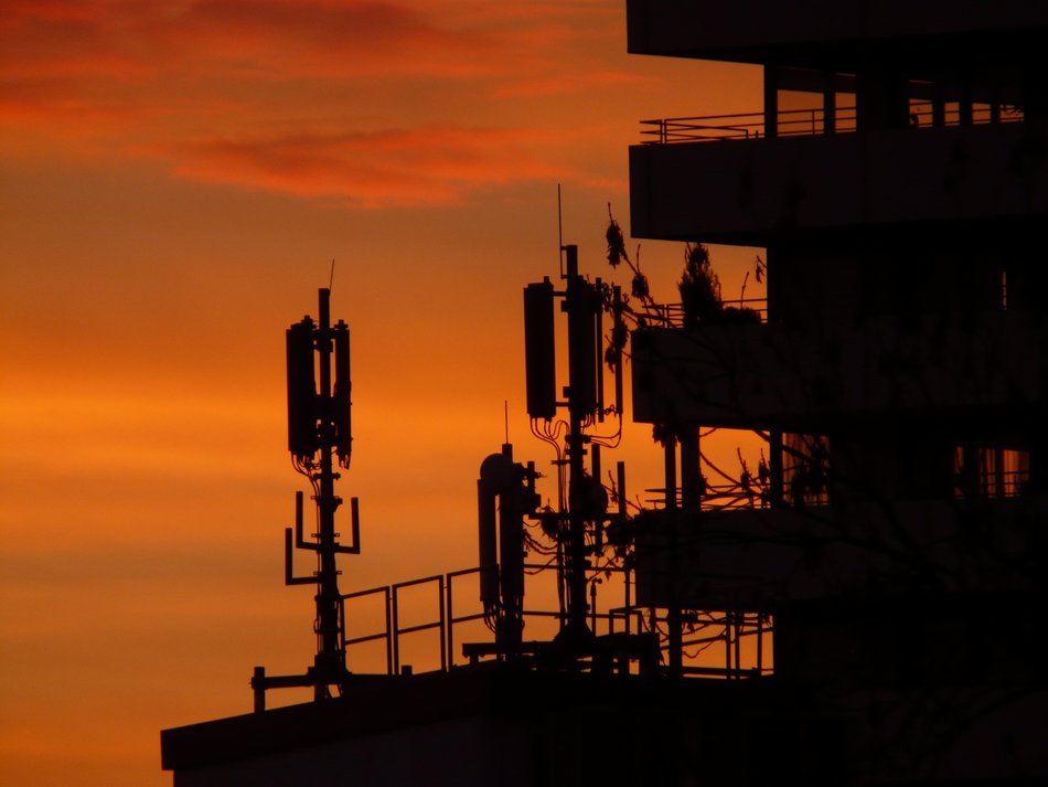 aerial on a background of the fiery sky