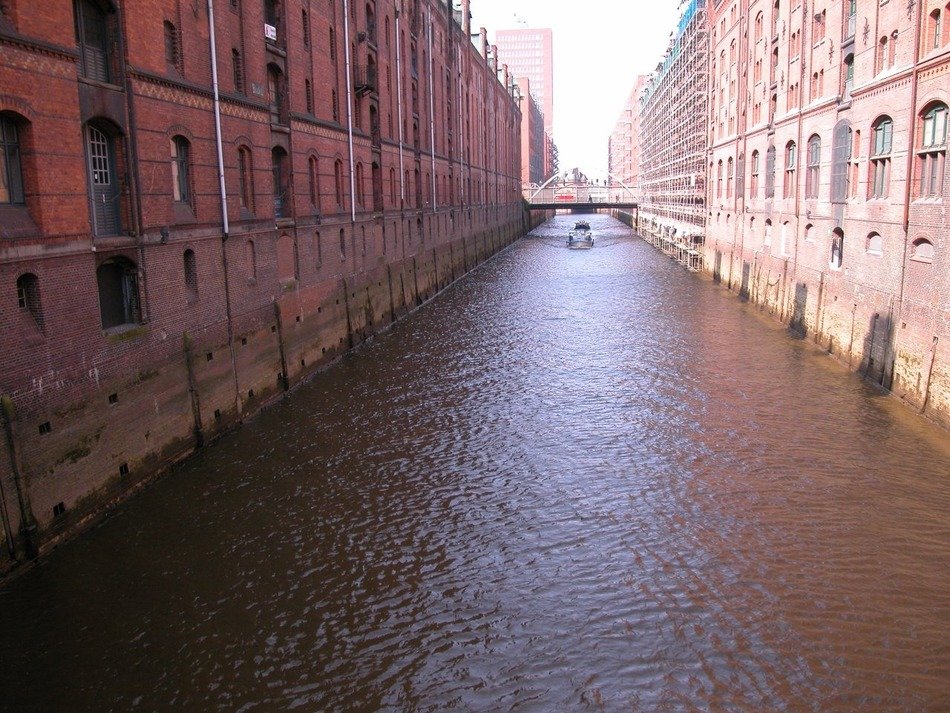 water channel between brick houses