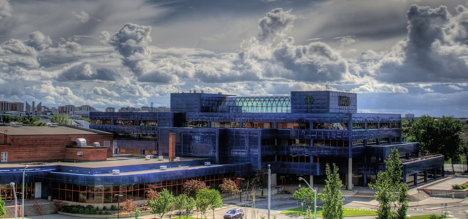 canadian school with incredible clouds