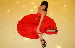 beautiful girl in a red dress