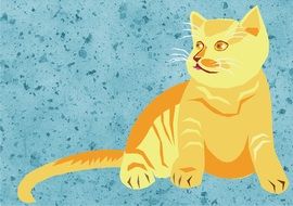 painted red cat on a background of blue wall