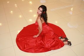 sensual girl in a red dress