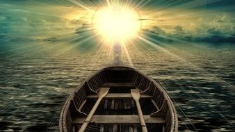 clipart of the boat on a sea at the sunrise