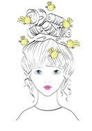 girl with birds in hair mono drawing