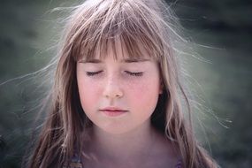female girl blond long hair eyes closed