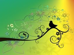 drawing of a bird on a branch