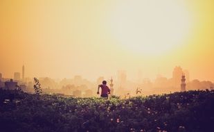 person boy running at the sunlight