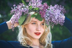 girl portrait spring lilac wreath photo