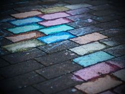 paving tiles painted with chalk