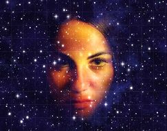 woman's face in the starry sky