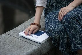 girl with a book on the parapet