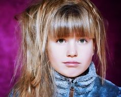 cute child girl face view blond hair