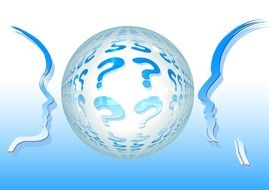 profiles of people near the ball with question marks