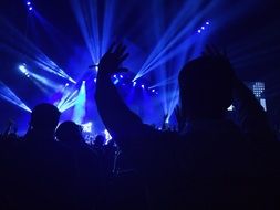 Silhouettes of people at a concert in the light of soffits