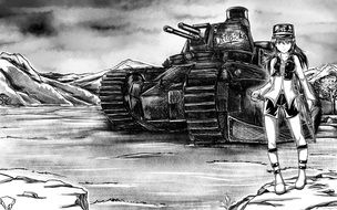anime girl and tank drawing