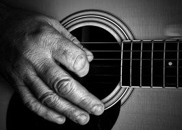 guitarist's fingers on strings