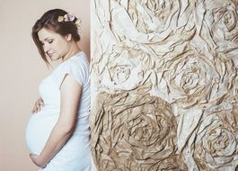 photo session of a pregnant girl in a white dress