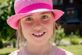 cute girl in pink hat