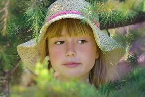 portrait of child girl hat face