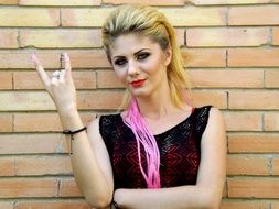 beauty girl blond hair blue eyes rock style