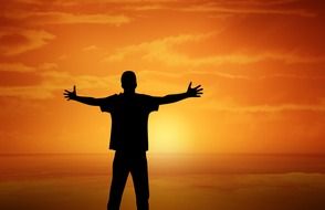 silhouette of joy human sunset sun