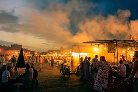 market bazaar with the lights in the evening