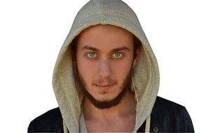 young man with green eyes in a hoodie