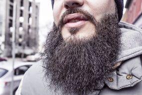 black bearded man in the city
