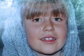 child on background of winter cold