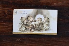 old christmas card with kids