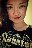 girl in a black T-shirt with the inscription