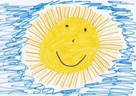 Smiling sun children drawing