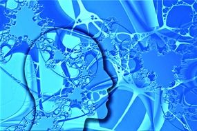 blue abstract illustration, thinking head