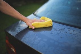 car washing with sponge