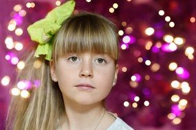 child girl blond face lights around