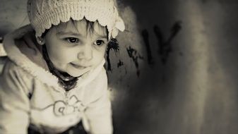 black white photo of a little girl