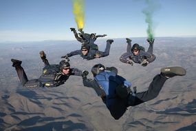 skydivers team in flight