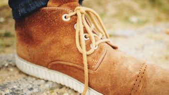 Close up photo of suede shoe