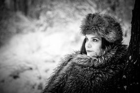 black and white picture of thoughtful lady