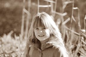 child girl long blond hair nature monochrome photo